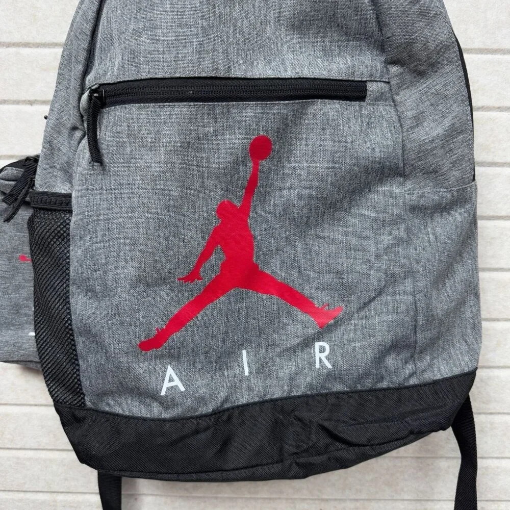 Air Jordan Backpack Adjustable Straps Detachable Pencil Pouch Gray Red